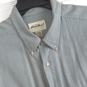 Eddie Bauer Mens XL Tall Button Down Shirt Green‎ Micro Check Cotton Vintage